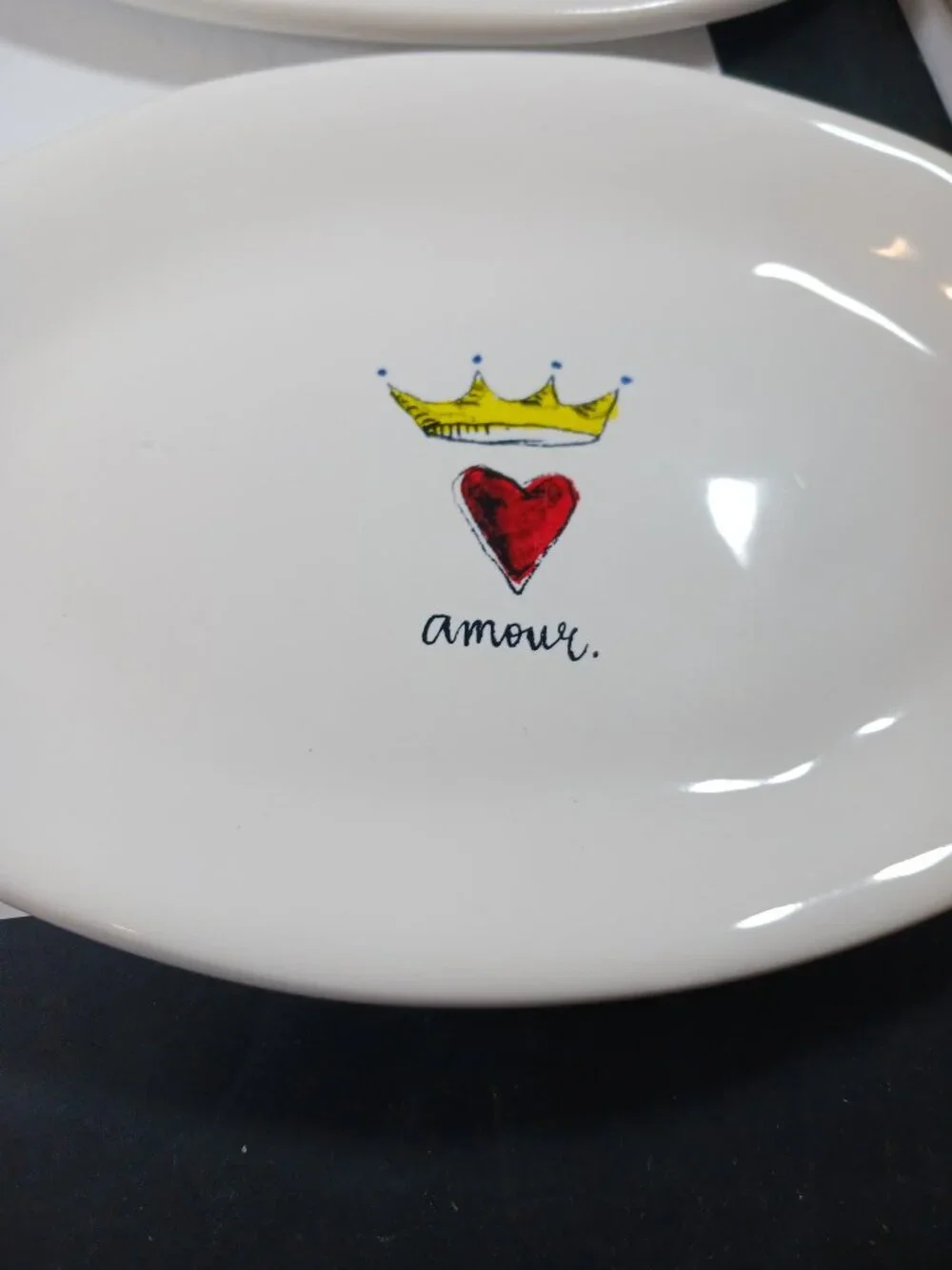 4pcs Rae Dunn AMOUR Script Heart Crown Oval Appetizer Snack Dessert